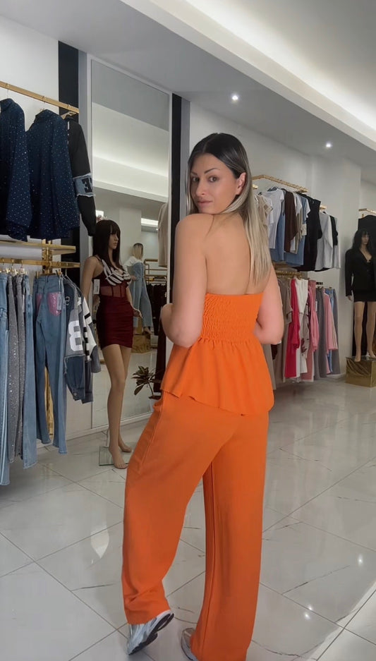 Completo Donna Arancio con Top a Fascia e Pantalone Palazzo