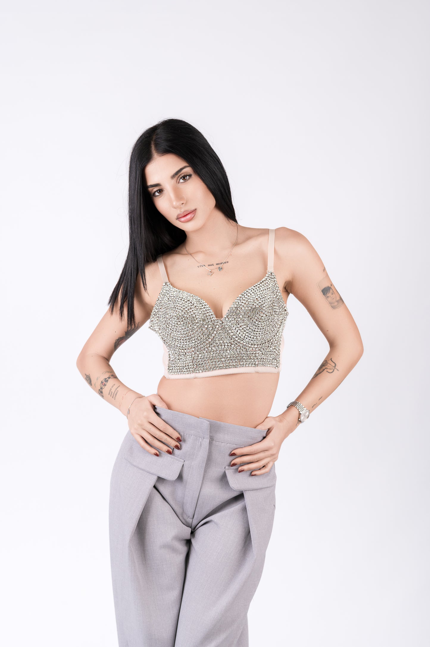Top bustier con strass