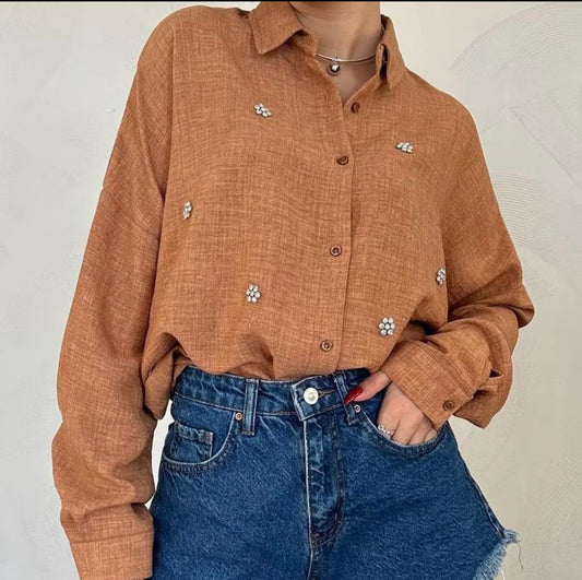 Camicia Donna Marrone con Strass