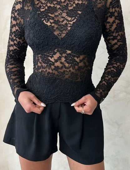Maglia in Pizzo Nero – Eleganza Sensuale e Raffinata