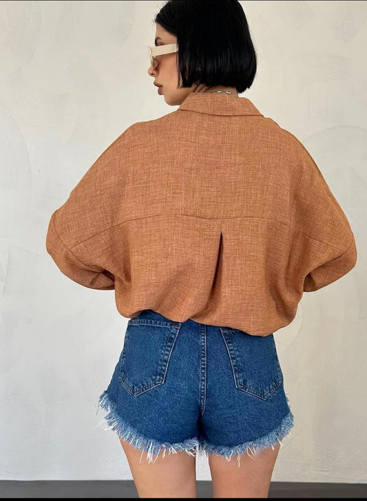 Camicia Donna Marrone con Strass