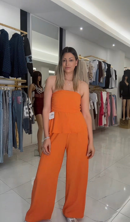 Completo Donna Arancio con Top a Fascia e Pantalone Palazzo
