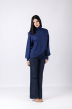 Pantalone effetto jeans con elastico