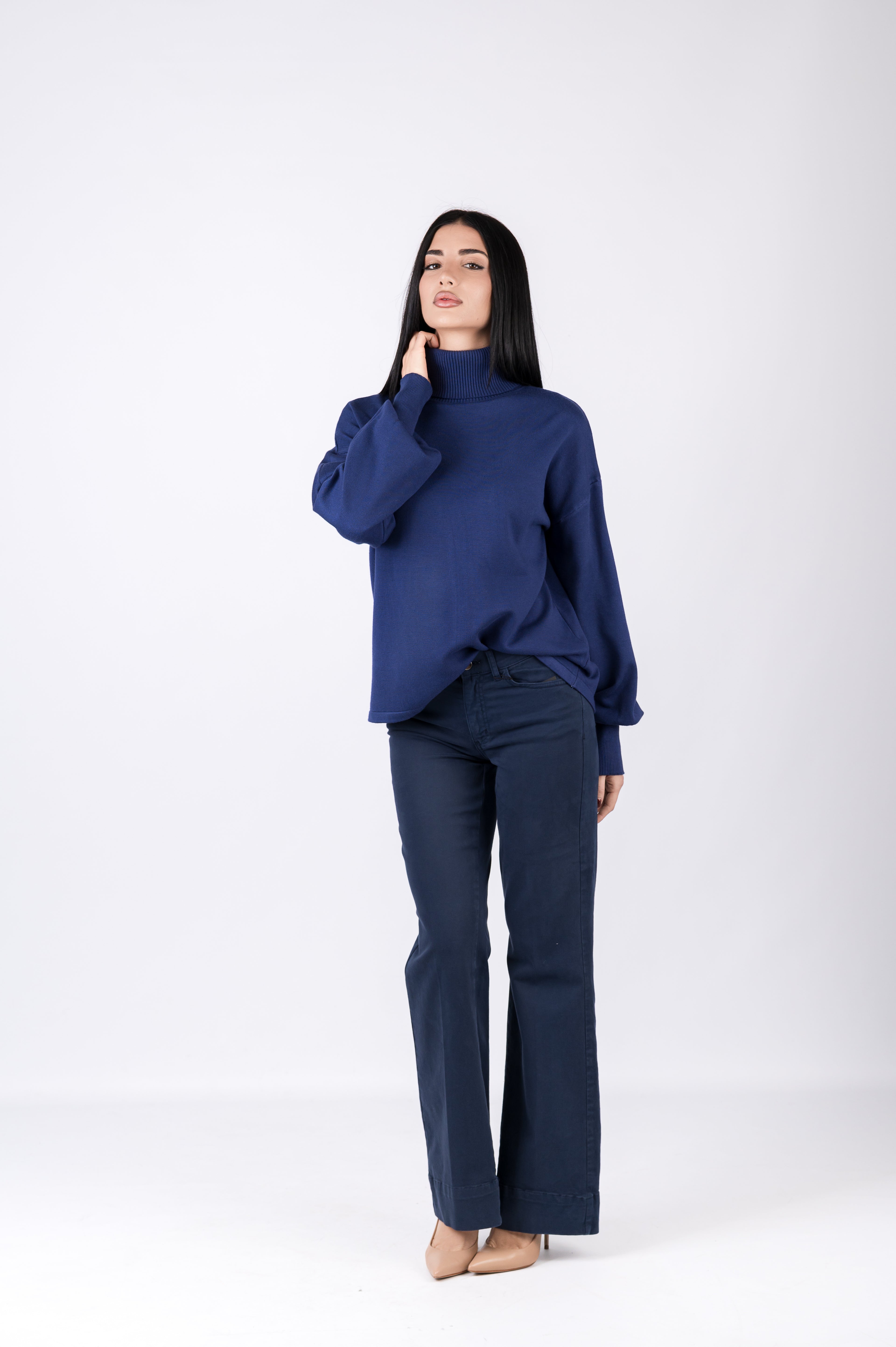 Pantalone effetto jeans con elastico