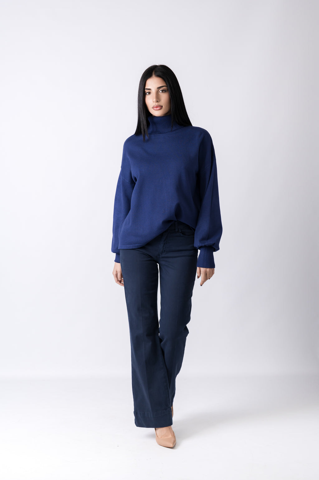 Pantalone effetto jeans con elastico