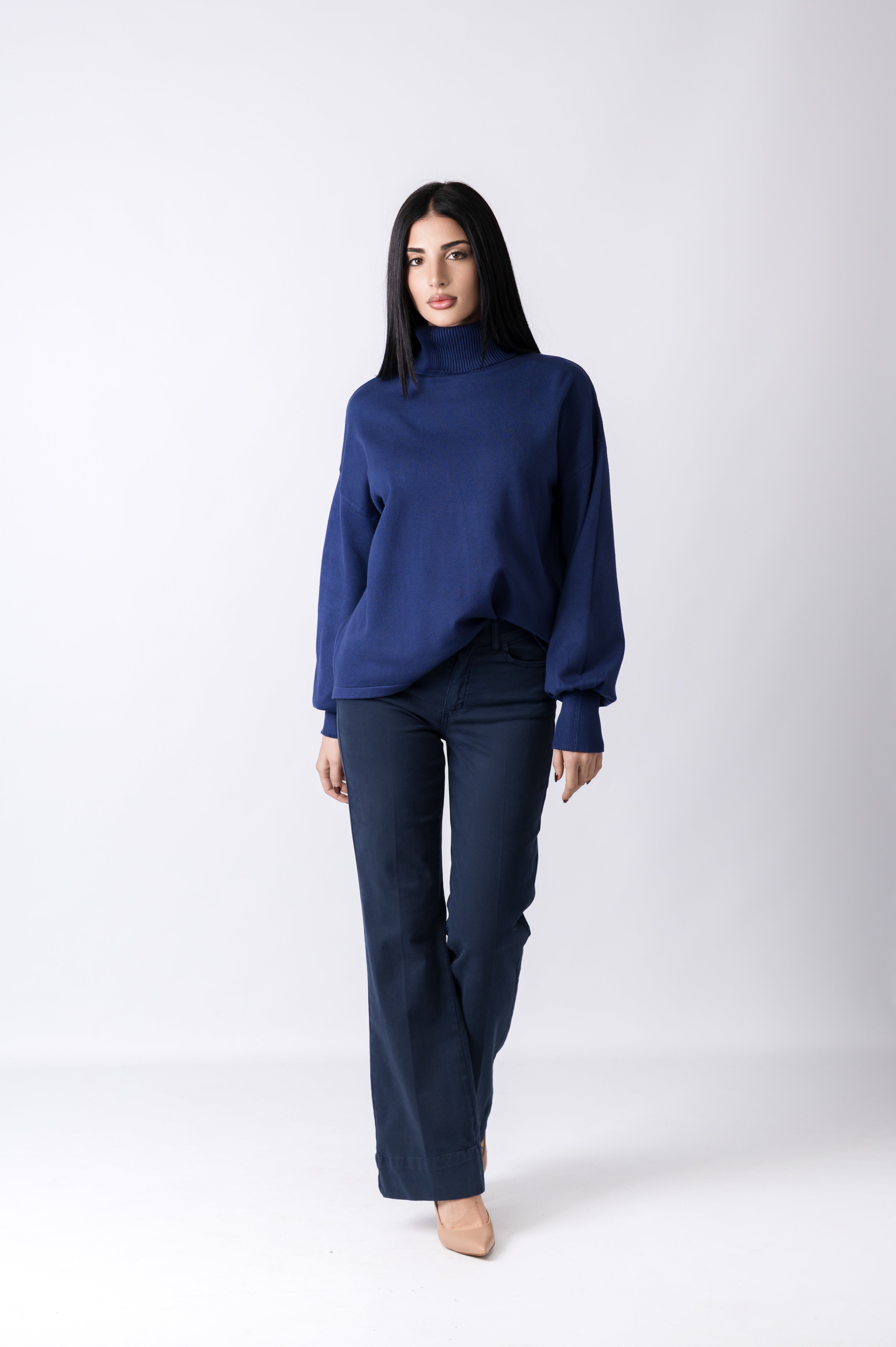 Pantalone effetto jeans con elastico