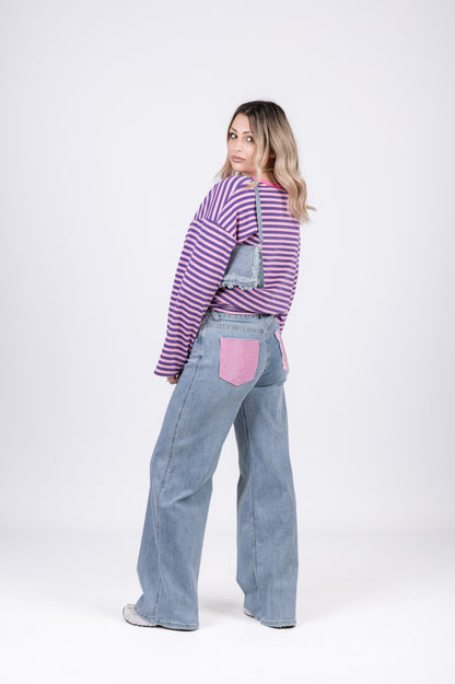 Jeans wide leg con tasche gioiello