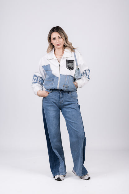 Jeans wide leg con banda laterale