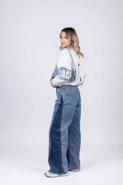 Jeans wide leg con banda laterale