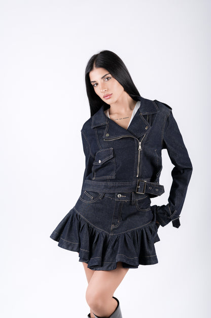Giacca donna in denim stile biker