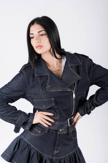 Giacca donna in denim stile biker