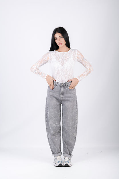 Jeans balloon con strass glamour