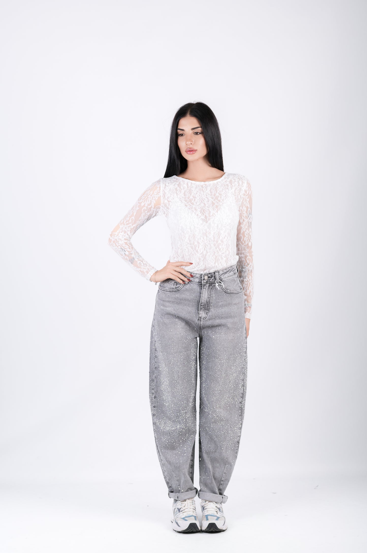 Jeans balloon con strass glamour