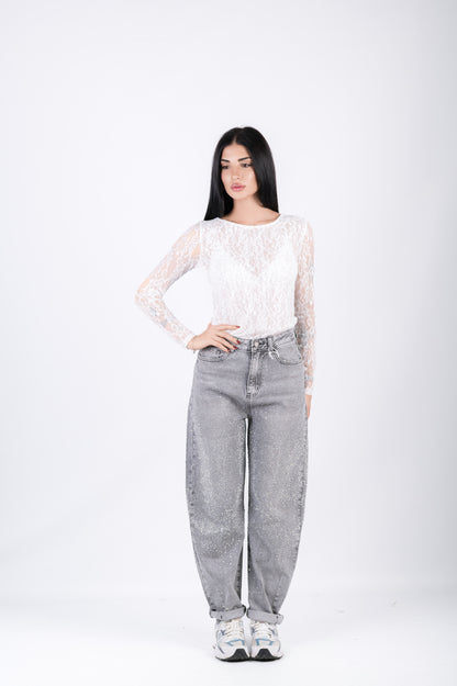 Jeans balloon con strass glamour