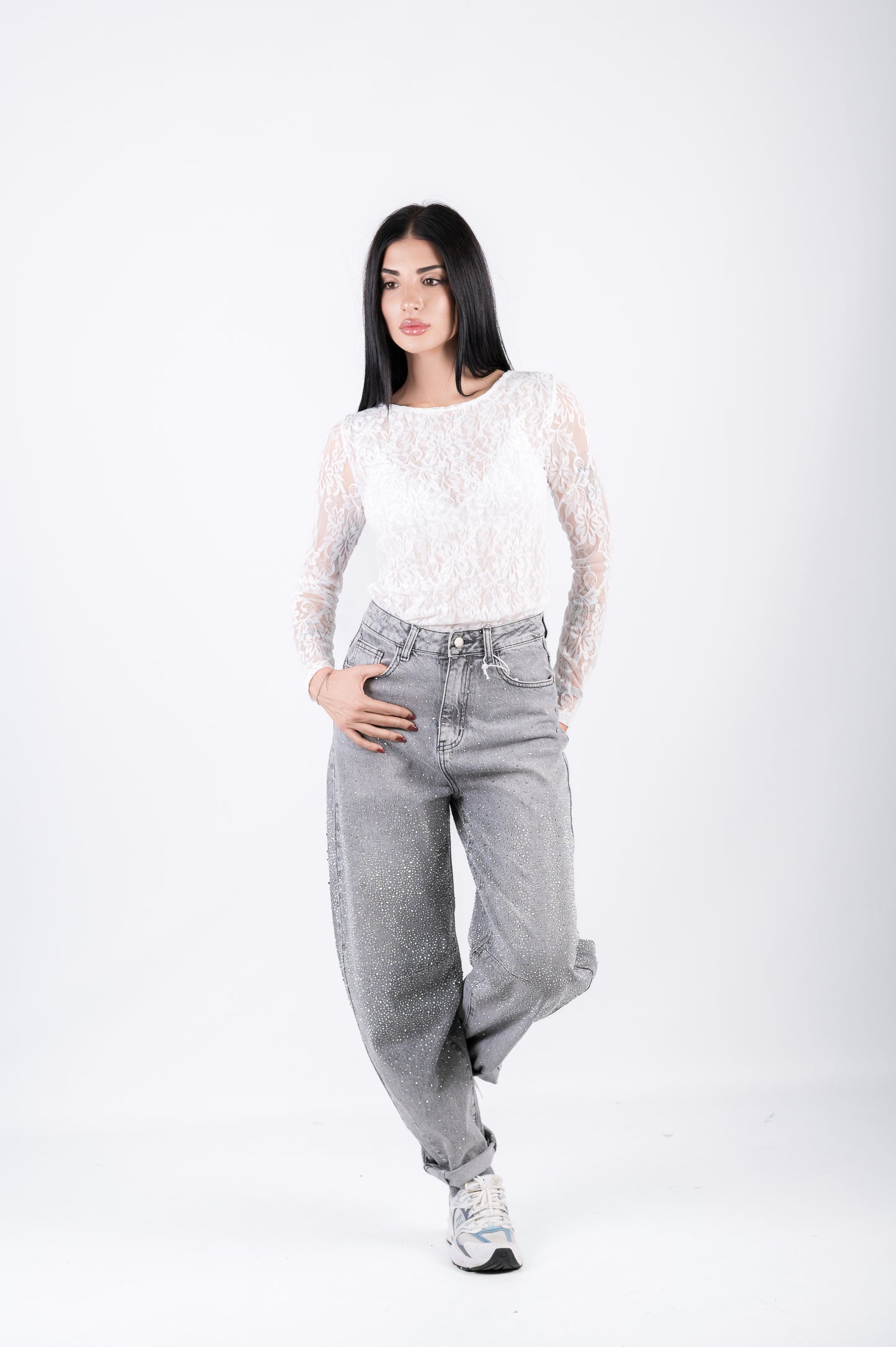 Jeans balloon con strass glamour