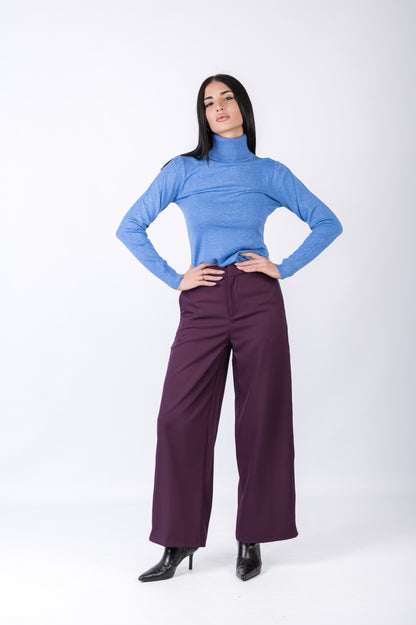 Pantalone donna gamba larga con banda laterale